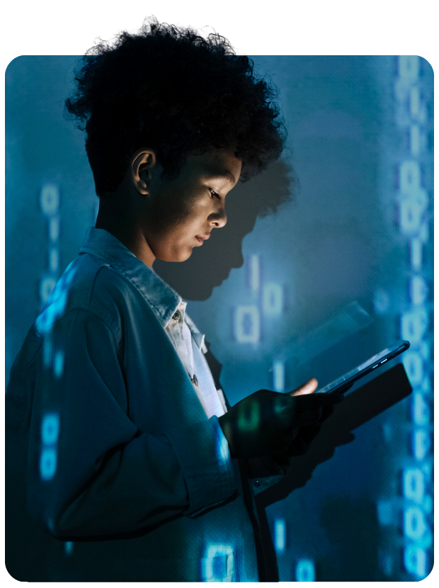 Woman working on a tablet