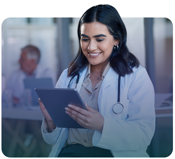 Doctor working on tablet