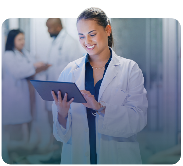 Doctor looking at tablet planning