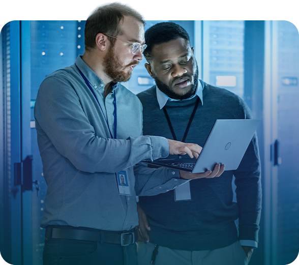 IT techs reviewing data for servers