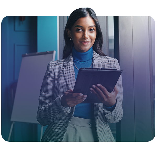 businesswoman holding tablet