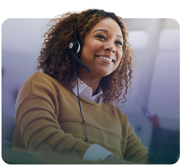 Woman smiling and wearing headset