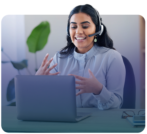 Customer support worker wearing headset
