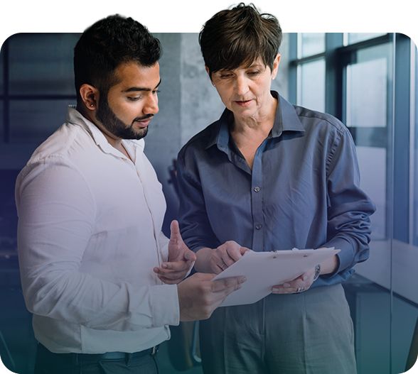 Business professionals reviwing document